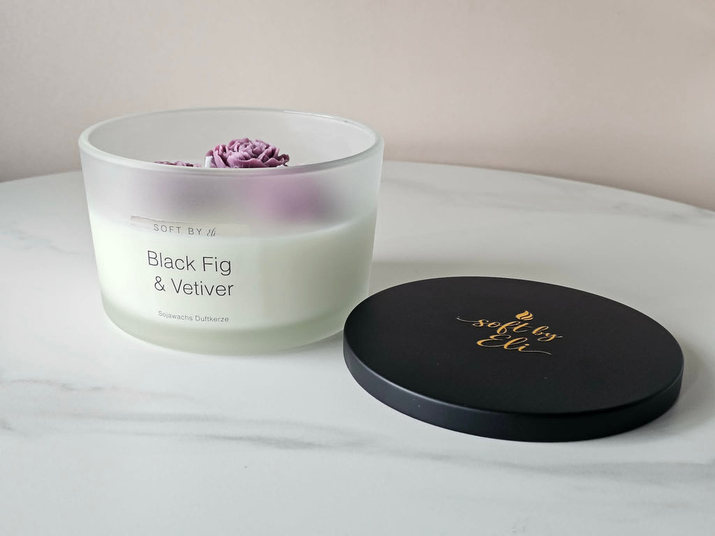 Premium Sojawachs-Kerze – Schwarze Feige & Vetiver 400g