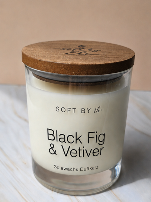 Schwarze Feige & Vetiver – Sojakerze mit Holzdeckel 220g