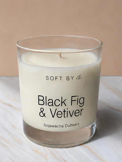 Schwarze Feige & Vetiver – Sojakerze mit Holzdeckel 220g